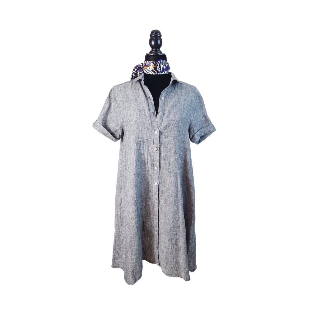 Tahari Charcoal Button Down Linen Dress